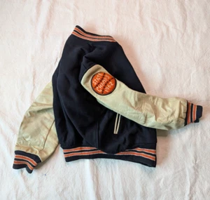 Bomber Hatchers vintage anni 60 uomo nero lana pelle manica State Champs LG - Foto 1 di 15
