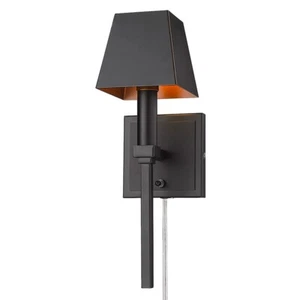Golden Lighting Messina 1-LT Sconce, Black/Black Metal/Copper - 5905-1WBLK-BLK - Picture 1 of 1