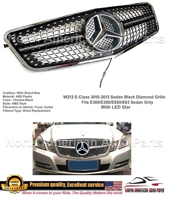 Grade de sedã Classe E cromado preto diamante LED estrela E350 E550 2010-2013 4 portas - Imagem 1 de 4