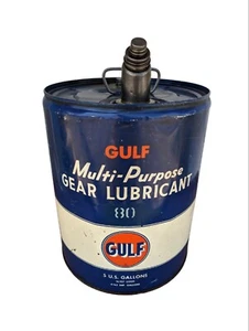 Vintage Gulf 5 Gallon Can Multi Purpose Gear Lubricant 80 **NICE** Oil USA - Picture 1 of 7