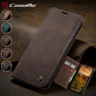 For iPhone 16e/16/15/14/13/12/11 XR SE 8 Magnetic Wallet Case Leather Flip Cover - Image 1 of 4