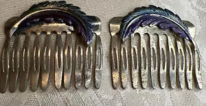 Vintage Pair Of Feather Hair Combs - Picture 1 of 10