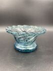 Blue Handblown Glass Bowl Rippled Edge 2 In Tall 3.5 In Diam Top No Chips/Cracks