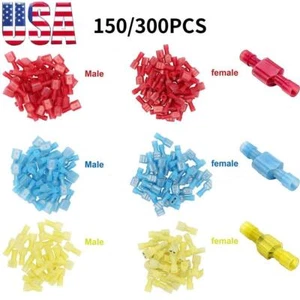 300/150pcs Male Female Insulated Wire Spade Terminal Crimp Connector Set 10-22GA - Picture 1 of 14
