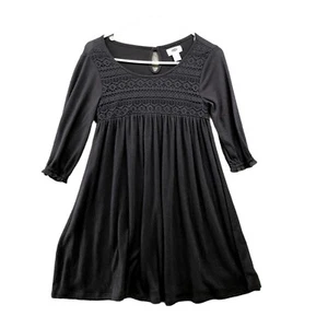 Old Navy Girls Size L 10-12 Black Dress 3/4 Sleeve Lace Layer A-Line Midi - Picture 1 of 7