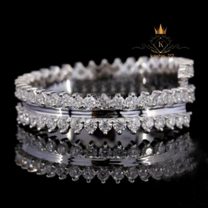 Solid 14K White Gold Moissanite Eternity Wedding Band 1.50 Carat Round Cut VVS1 - Picture 1 of 10