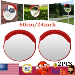 2 PCS 24" Convex Traffic Mirror Wide Angle Blind Spot Corner Road Parking Safety - Picture 1 of 21