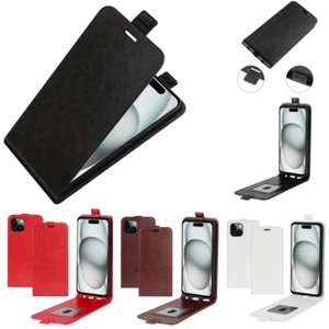 Up & Down Magnetic Vertical Flip Wallet Phone Case For iPhone 15 Plus Pro Max - Picture 1 of 31