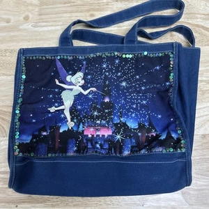 Vintage Disney Tinker Bell Blue Sequin Medium Tote Bag Purse - Picture 1 of 8