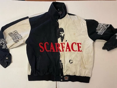 Mens Vintage 2XL JH Designs Scarface Black And White Letterman Jean Jacket - Image 1 of 4