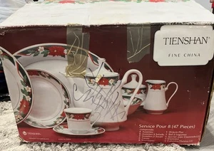 Tienshan Fine China Deck the Halls Dinnerware Christmas Holiday 46 pc Set-NIB - Picture 1 of 4