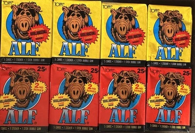 Paquete de 8 tarjetas coleccionables Alf vintage sellado 1987 programa de televisión Topps serie 1 + 2 Foto 1 de 4