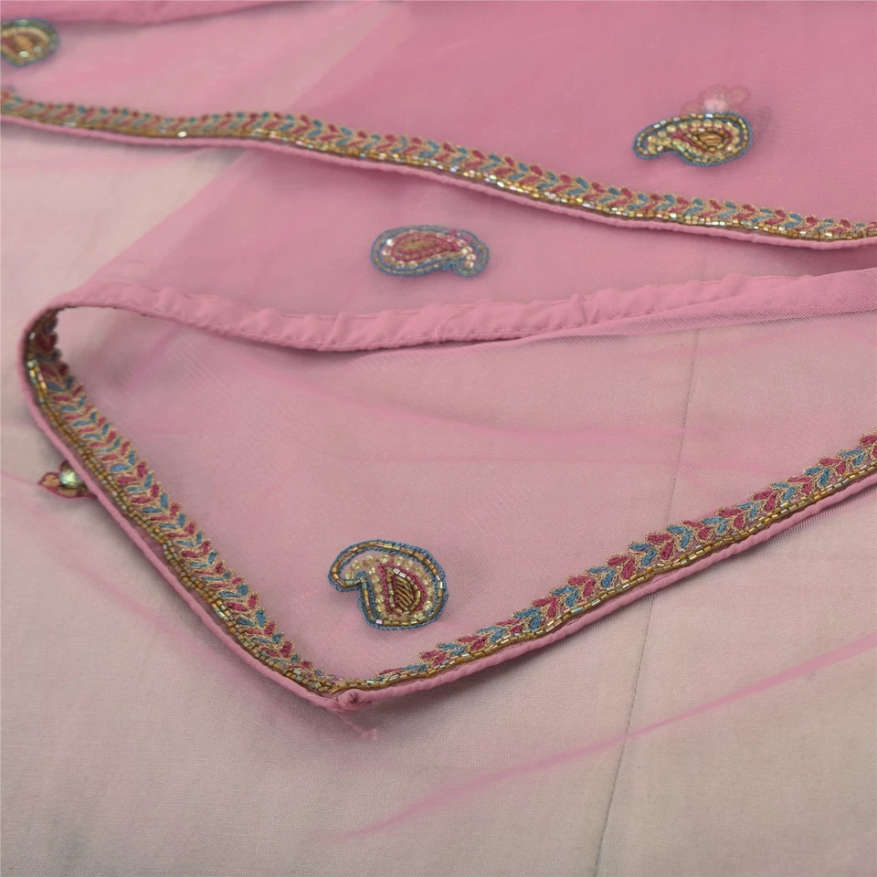 Velo bufanda con cuentas a mano malla rosa indio Dupatta/estola larga vintage sánskriti Foto 1 de 4