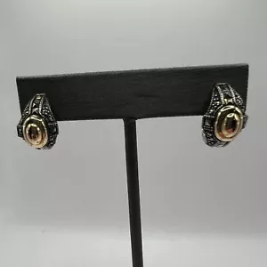 Orecchini vintage mezzo cerchio argento sterling marcasite tono oro accento - Foto 1 di 10