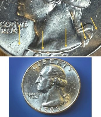 1963-D Washington Quarter Mint Error. Long Obverse Die Crack Across Bust! WA-047 - Image 1 of 4