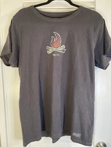 Life is Good Classic Fit Tee Shirt Short Sleeves Top Gray Fire Pit Happy Hour XL - Picture 1 of 3