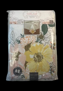 Helena White Tablecloth Spring Flowers Floral Corners Embroidered NIP 60"x120” - Picture 1 of 5