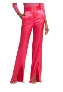 Alice + Olivia Jodi Satin Slit Front Pants in Candy Pink UK 10 New With Out Tags - Imagen 1 de 6