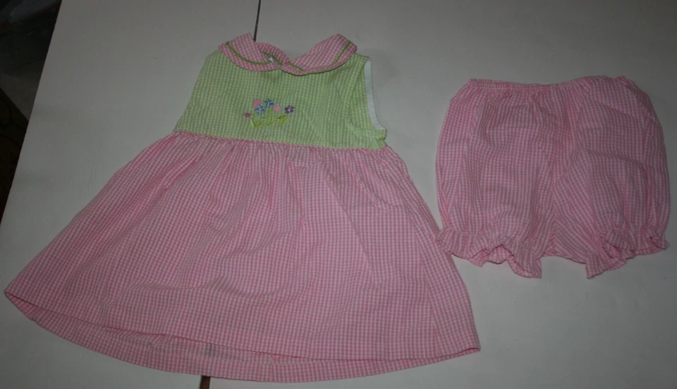 Conjunto de Vestido y Florero Samara Usado 4T Niñas Rosa Verde Searsucker Conjunto de Verano Foto 1 de 3