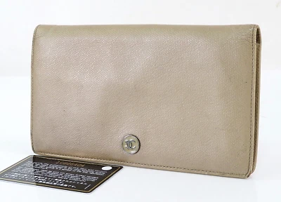 Authentic CHANEL Beige Leather CC Long Wallet Coin Purse #55369 Foto 1 de 4