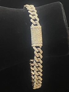 Pave 4,48 Cts Rund Brillant Diamanten Herren Iced Out Kubanisch Armband 14K Gold - Bild 1 von 12