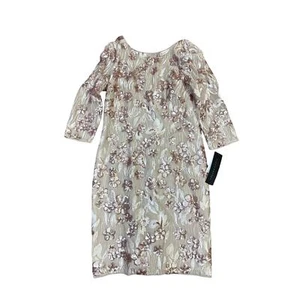 Aidan Mattox Women's Champagne Bateau Neck Embellished Sequin Sheath Dress - 12 - Picture 1 of 9