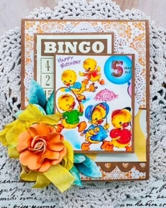 Handmade Vintage Retro Happy Birthday Five Year Old Baby Ducks 50's w. Card - Picture 1 of 2