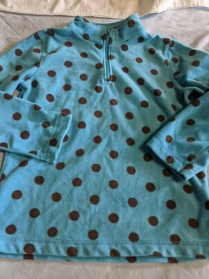 Garnet Hill girls sz. L blue polka dot 1/4 zip fleece. Cute, great quality - Image 1 of 4
