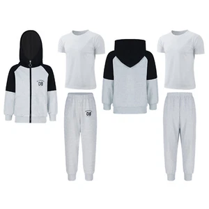 Kids Boys Suit Color Block Outfit Sweatshirt Set Elastic Waist Costume Cycling - Picture 1 of 26
