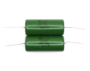 2x K75-10 1uF 250V USSR Hybrid Audio Capacitors Paper in Oil PIO / NOS / OTK - Picture 1 of 5