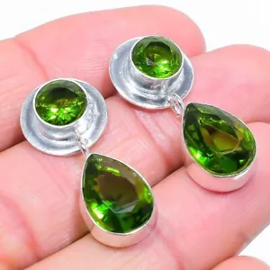 Green Peridot Gemstone Handmade 925 Sterling Silver Jewelry Stud Earring Sz1.10 - Picture 1 of 1