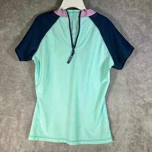 Girls Eddie Bauer Swim T-Shirt Teal Size 10/12 Half Zip - Picture 1 of 11
