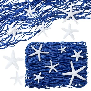 21 Pieces Starfish Ornament Sets Starfish Decor Fish Net Sea Wall Decor Fishn... - Picture 1 of 7