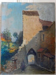 Carloti (20th) Oil on Canvas View Old Village Animated 46 X 61 CM - Picture 1 of 12