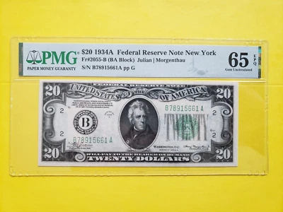1934A $20 Federal Reserve Note New York FR.2055-B - Graded PMG 65 EPQ - Image 1 of 2