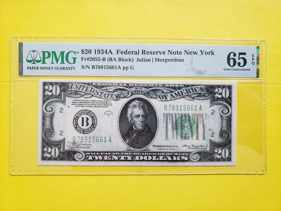 1934A $20 Federal Reserve Note New York FR.2055-B - Graded PMG 65 EPQ - Image 1 of 2
