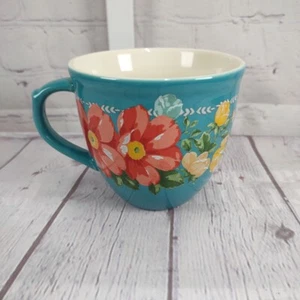 Pioneer Woman Coffee Mug Coffee Tea Cup 16 oz Floral Turquoise Teal Roses - Picture 1 of 5
