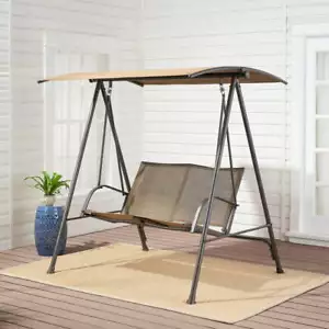 Tan 2 Seat Sling Patio Canopy Swing Outdoor Home Leisure Furniture Garden - Picture 1 of 8