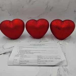 Valerie Parr Hill beleuchtete rote Quecksilber Glas Herzen 3er Set QVC Figuren - Bild 1 von 12