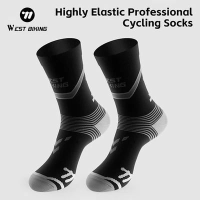WEST BIKING Cycling Socks Breathable Compression Sports Football Socks a Pair - Image 1 of 4