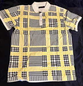 NWT Calvino Men’s L Houndstooth Cotton Blend Polo Shirt - Picture 1 of 9