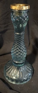 Candelabro DIAMOND POINT Aqua Blue Teal TAPER. "Acento dorado 8""x 4""" - Imagen 1 de 4