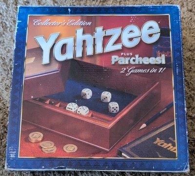 Yahtzee Plus Parcheesi Collector’s Edition Hasbro Milton Bradley 2001 Wood Case - Image 1 of 4