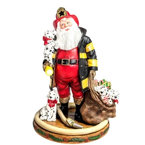Danbury Mint Fireman Santa & Dalmatian Puppies Figurine 9" In Box - Picture 1 of 11