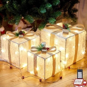 Light Up Christmas Gift Boxes Decor 3 Sizes Indoor Outdoor Holiday Decorations - Bild 1 von 31