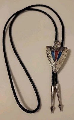 Southwest Style Bolo Tie Silvertone Arrowhead Design - Image 1 of 4