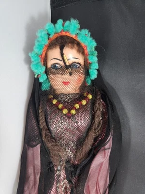 Velo Muñeca Egipto Vintage Hecho a Mano Rosa Turquesa Negro Años 50 Foto 1 de 4