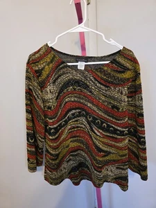 Brittany Black Multicolor Striped Blouse | Size Large | 3/4 Sleeve Stretch Top - Picture 1 of 5