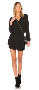 krisa Smocked Surplice Dress Black Mini Ruffle Long Sleeve Revolve XS NWT $98 - Picture 1 of 8