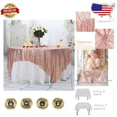 Mantel Duradero Lentejuelas Oro Rosa 70x70 Cuadrado Elegante Boda Fiesta Decoración Foto 1 de 4
